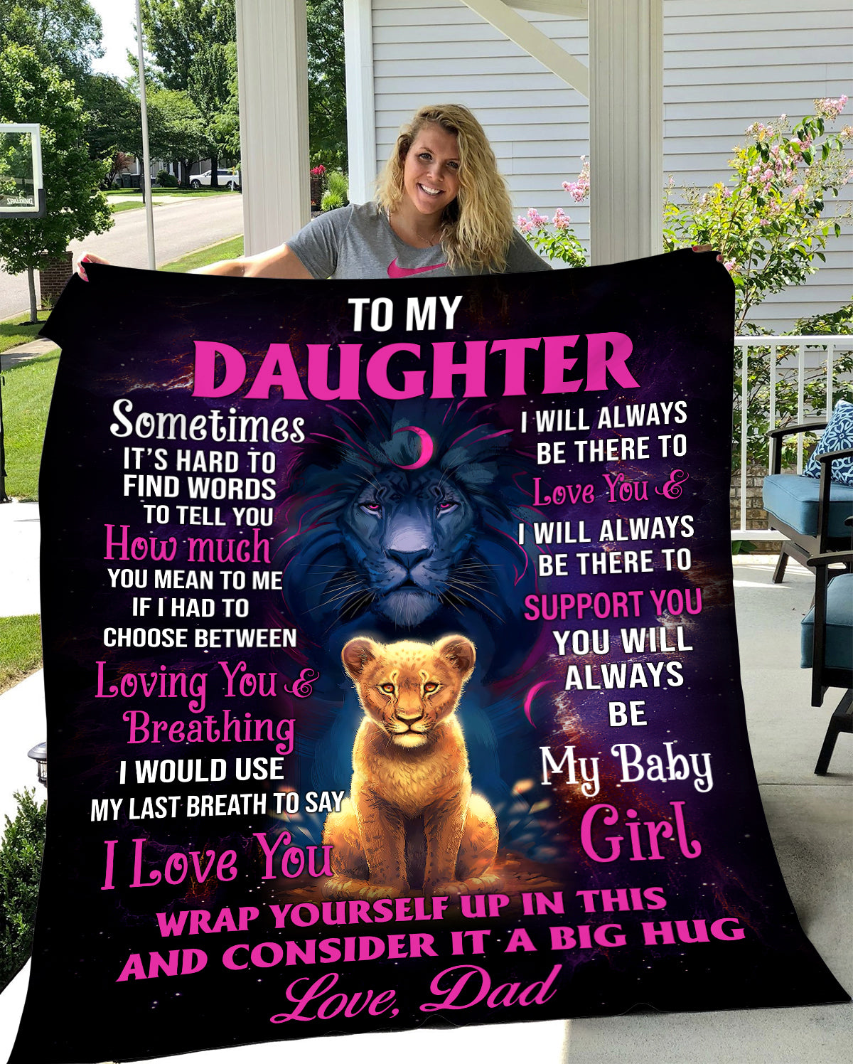 Daughter Lion and Cub Premium Mink Sherpa Blanket 50x60