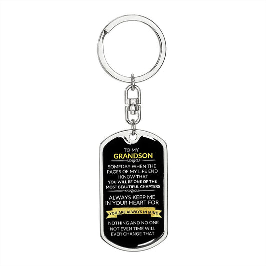 Dog Tag Keychain | Grandson | Always Keep Me In Your Heart