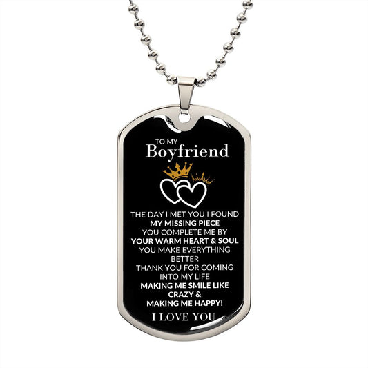 To My Boyfriend | Dog Tag Necklace | Black | Missing Piece
