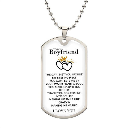 To My Boyfriend | Dog Tag Necklace | White | Missing Piece