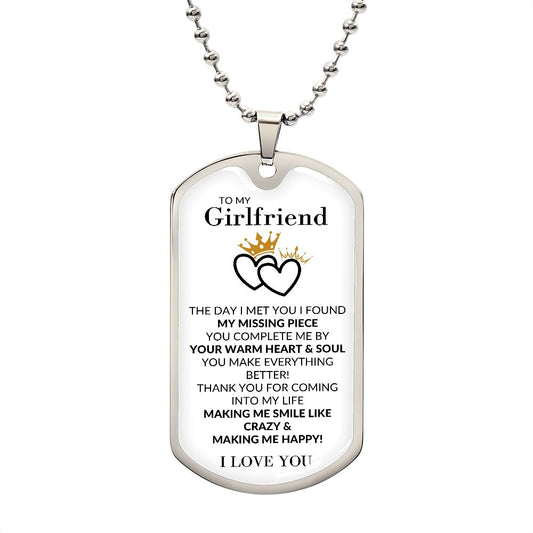 To My Girlfriend | Dog Tag Necklace | White | Missing Piece