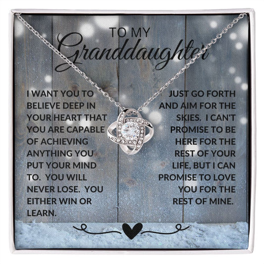 To My Granddaughter | Love Knot Necklace | Christmas Wood Snow