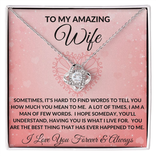 To My Amazing Wife | Love Knot Necklace | Pink Heart Centre