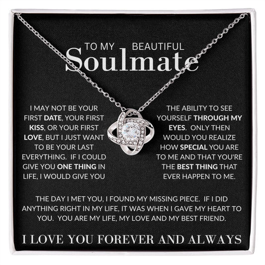 To My Beautiful Soulmate | Love Knot Necklace | Plain Black