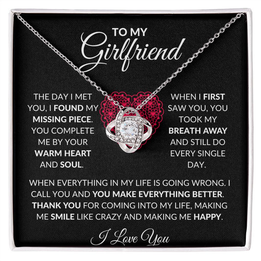 To My Girlfriend | Love Knot Necklace | Black Red Lace Heart