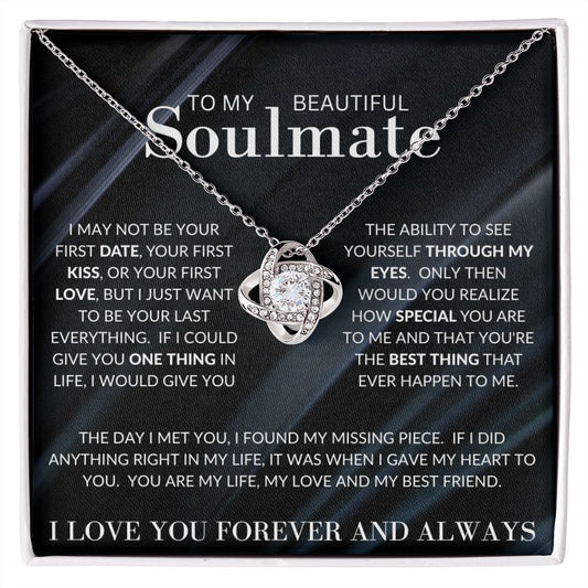 To My Beautiful Soulmate | Love Knot Necklace | Black Fabric
