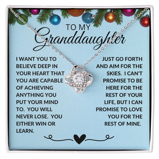 To My Granddaughter | Love Knot Necklace | Christmas Blue Wreath