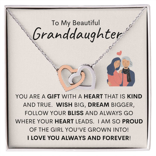 To My Beautiful Granddaughter - Interlocking Hearts Necklace