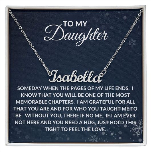 To My Daughter | Custom Name Necklace | Blue Background White Flakes