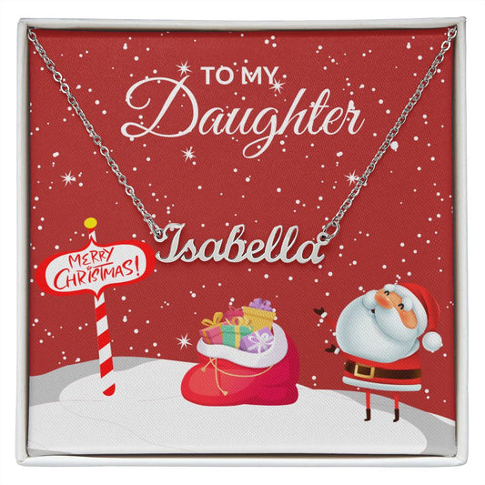 To My Daughter | Custom Name Necklace | Christmas Red with Santa