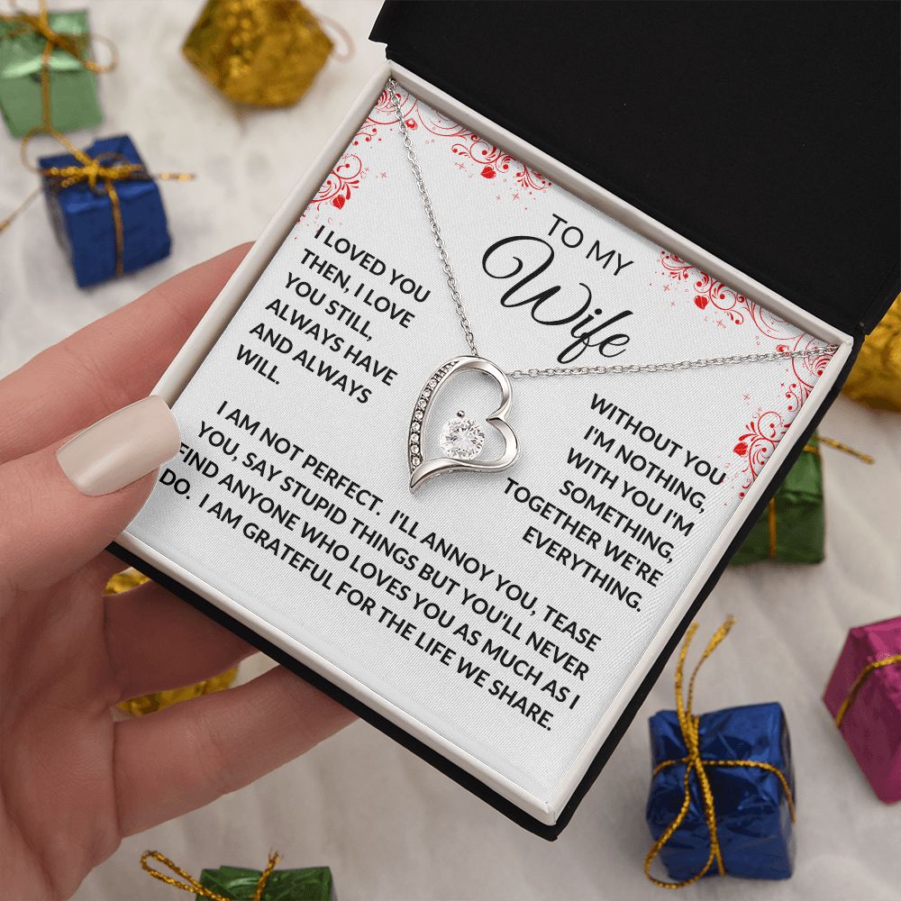 To My Wife | Forever Love Necklace | White Red Heart Borders